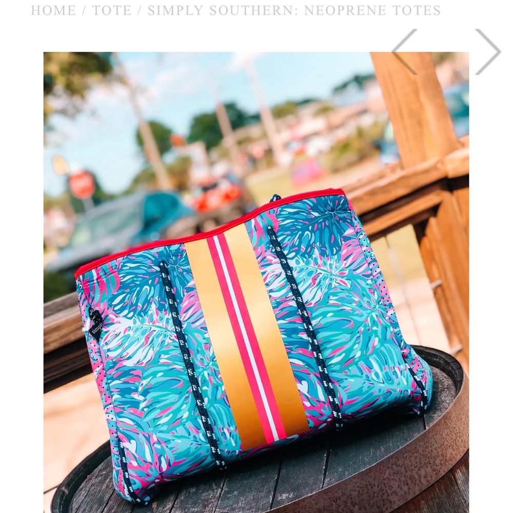 Simply Southern “Keys” Tropical Print Tote with Pink and Gold